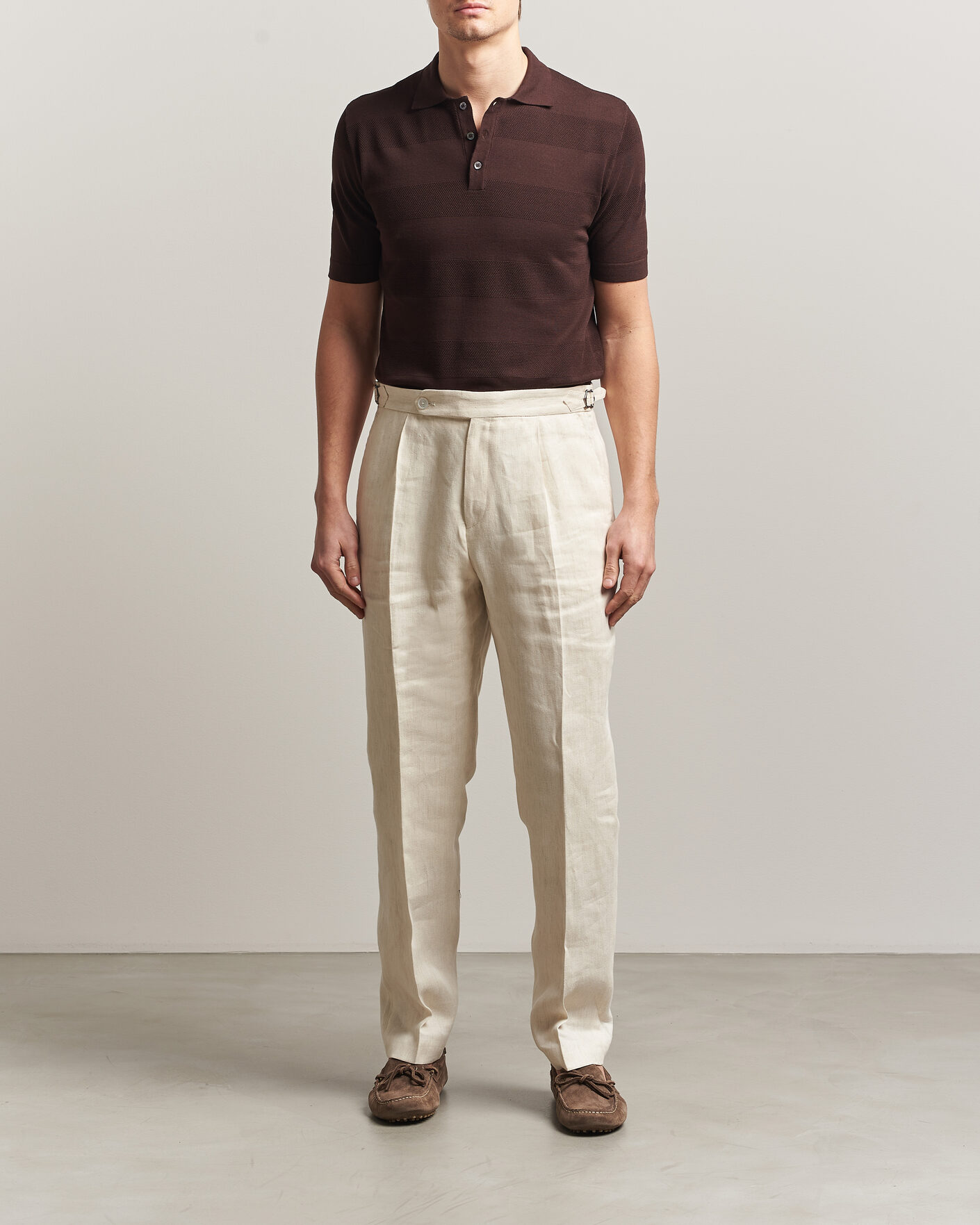 Homme | Polos | Altea | Block Stripe Knitted Polo Dark Brown