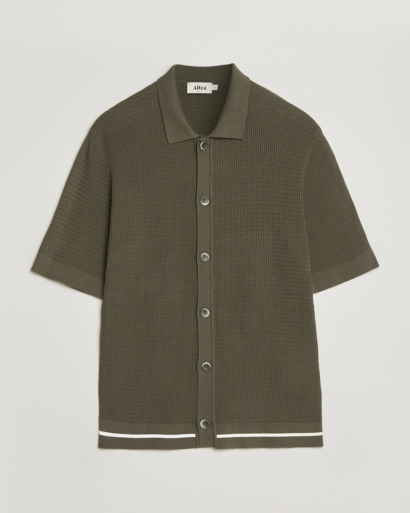 Homme | Chemises | Altea | Bamboo Stitch Knitted Camp Shirt Dark Green