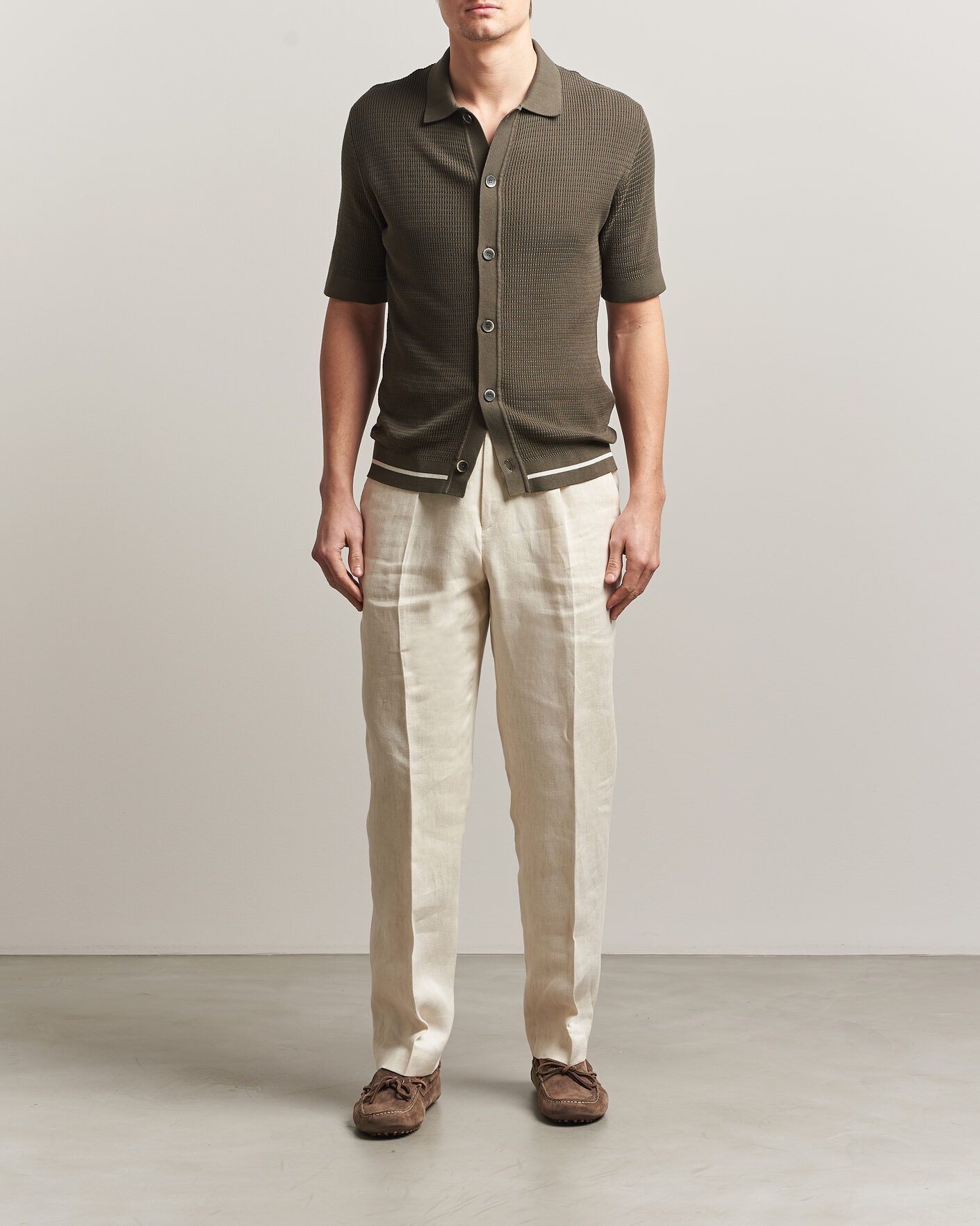 Homme | Chemises | Altea | Bamboo Stitch Knitted Camp Shirt Dark Green