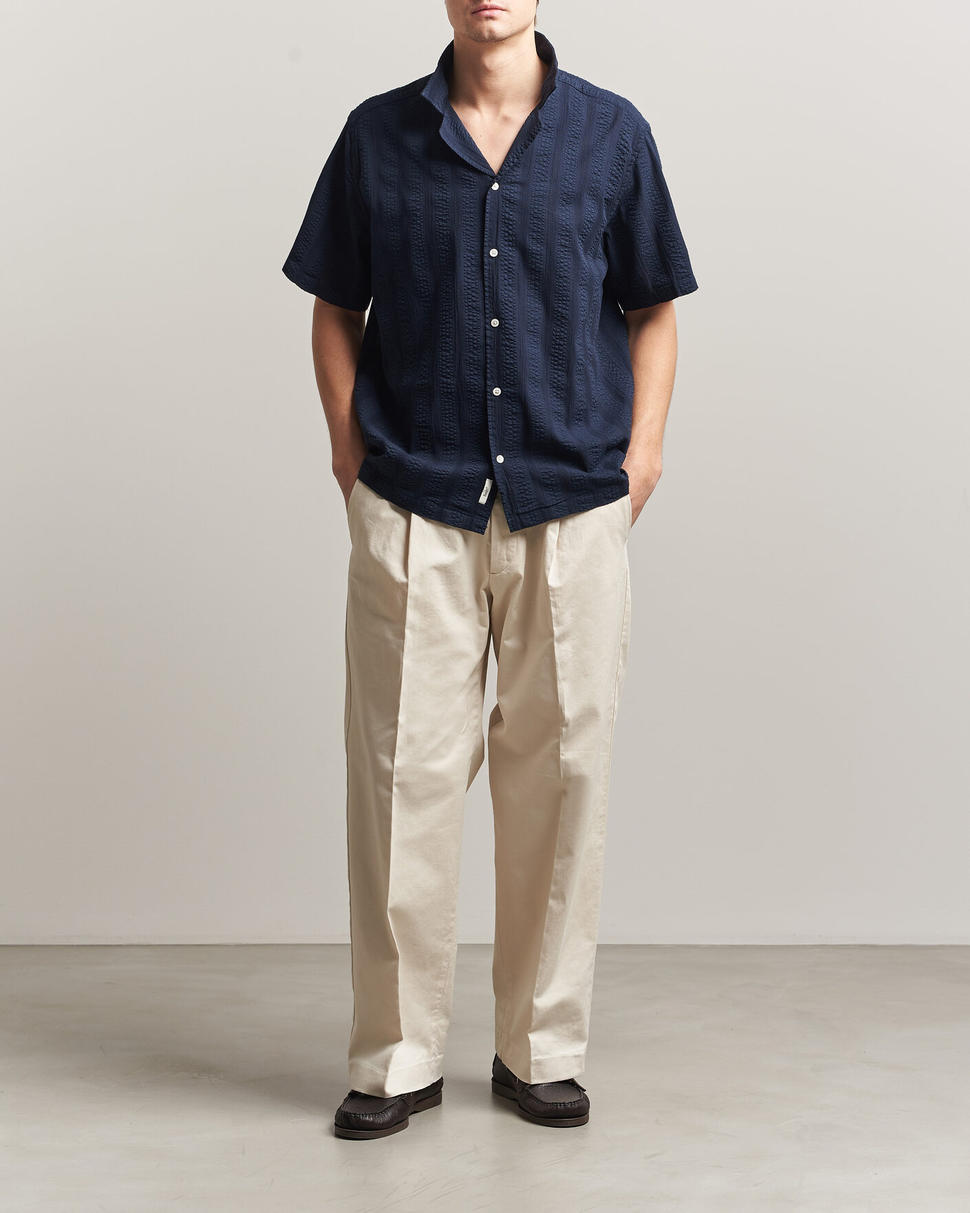 Homme | Chemises | Forét | Peer Jacquard Stripe Regular Fit SS Shirt Navy