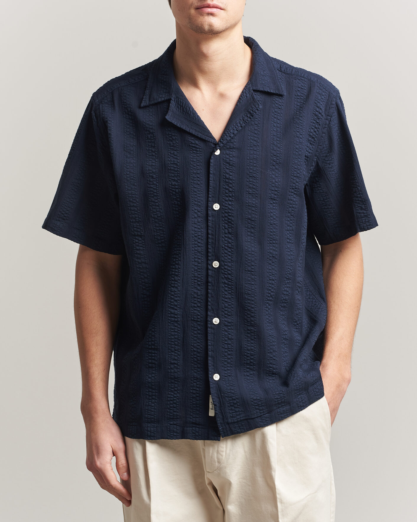 Homme | Chemises | Forét | Peer Jacquard Stripe Regular Fit SS Shirt Navy