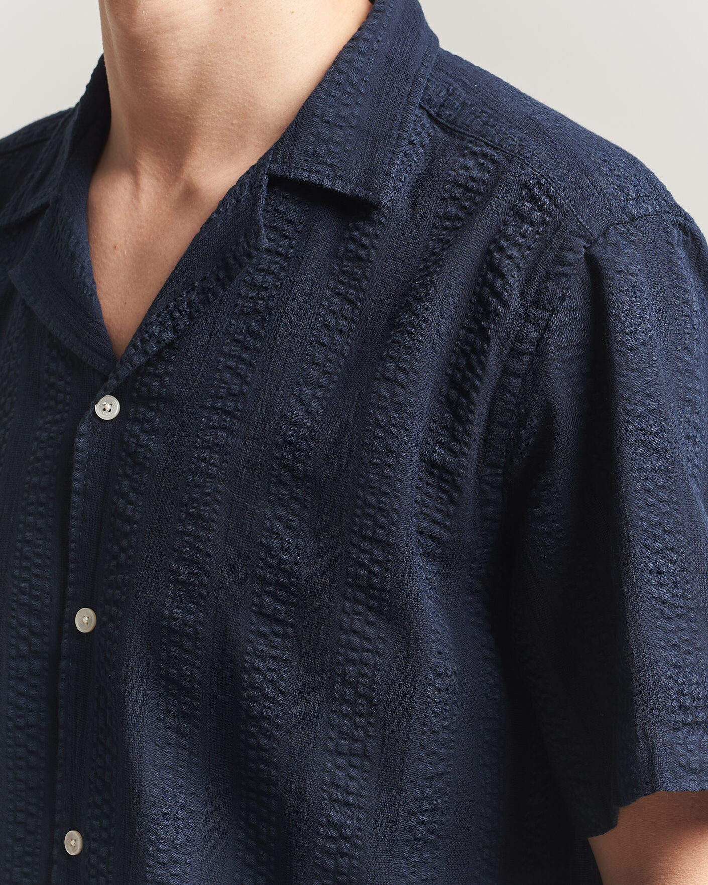 Homme | Chemises | Forét | Peer Jacquard Stripe Regular Fit SS Shirt Navy