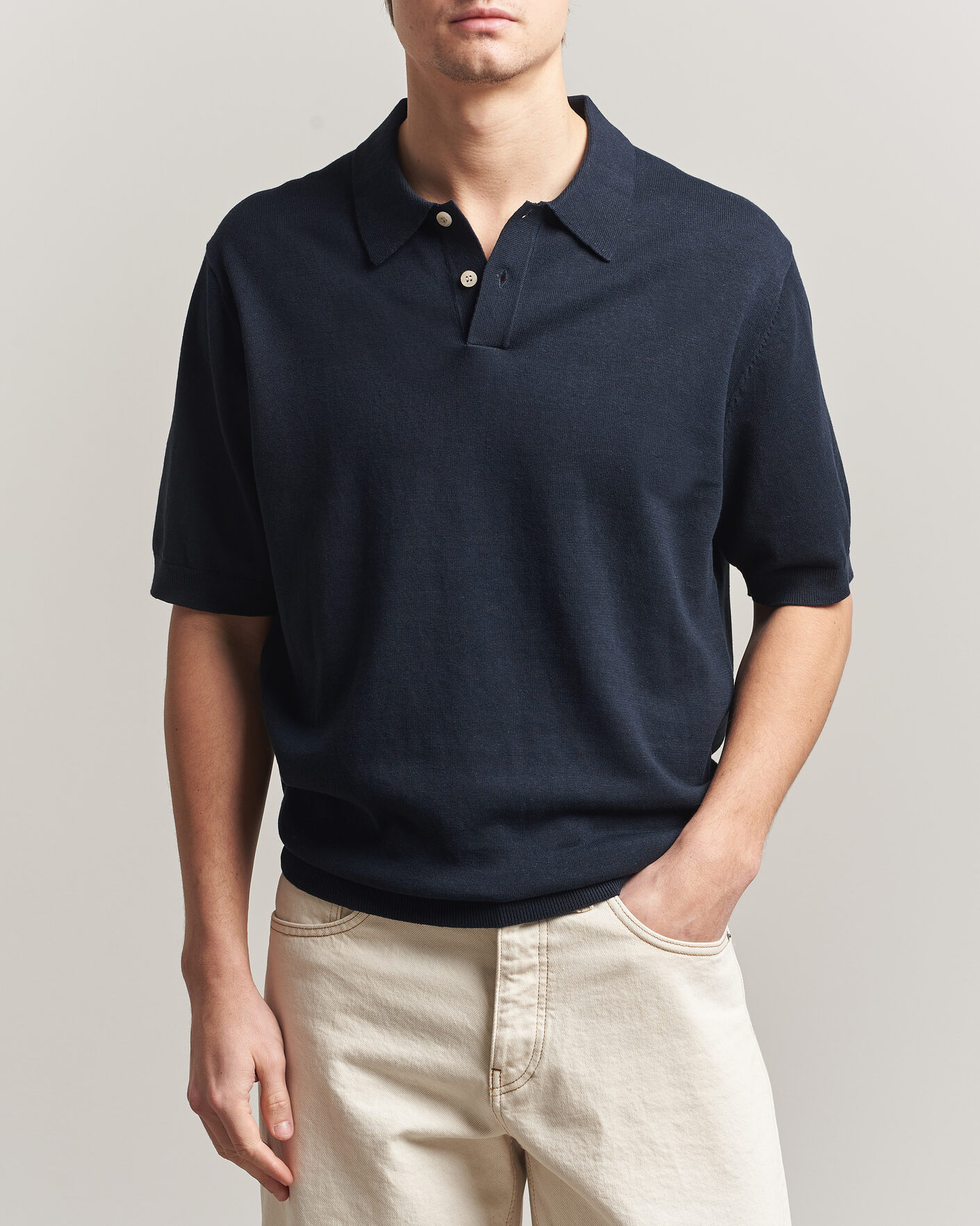 Homme | Polos | Forét | Sea Cotton/Linen Polo Navy