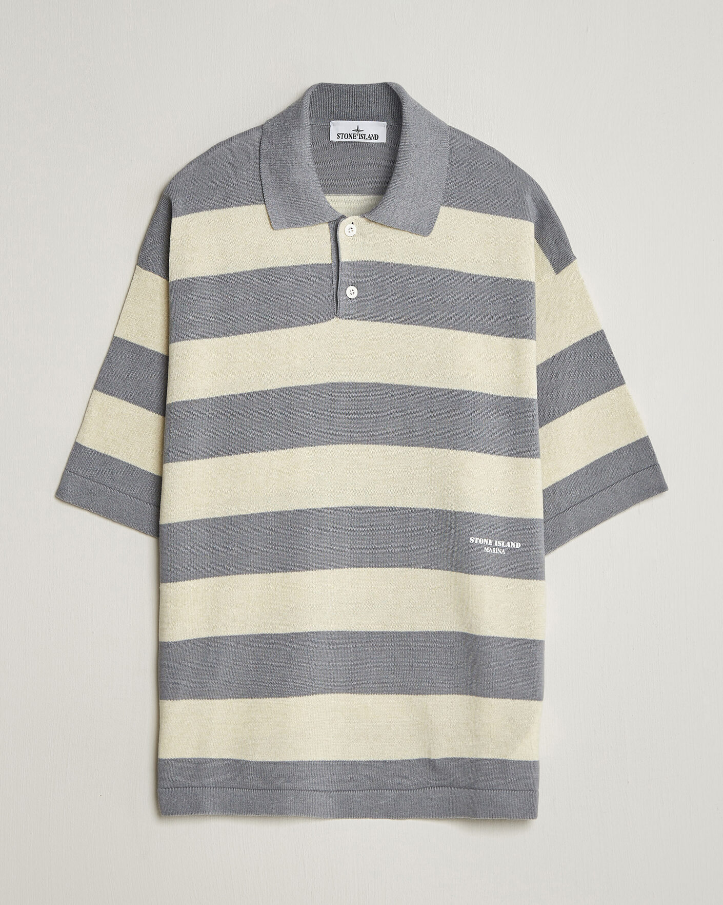 Homme | Polos | Stone Island | Marina Knitted Cotton/Linen Polo Ivory Melange