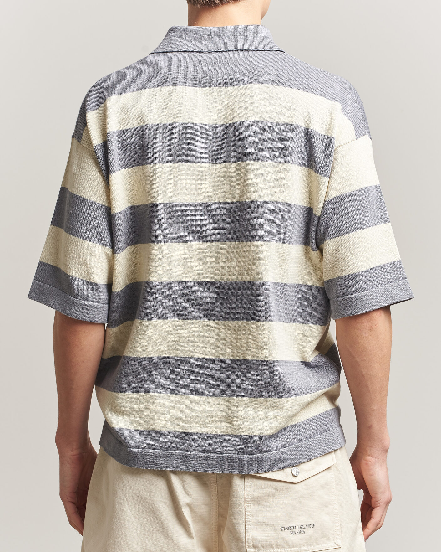 Homme | Polos | Stone Island | Marina Knitted Cotton/Linen Polo Ivory Melange