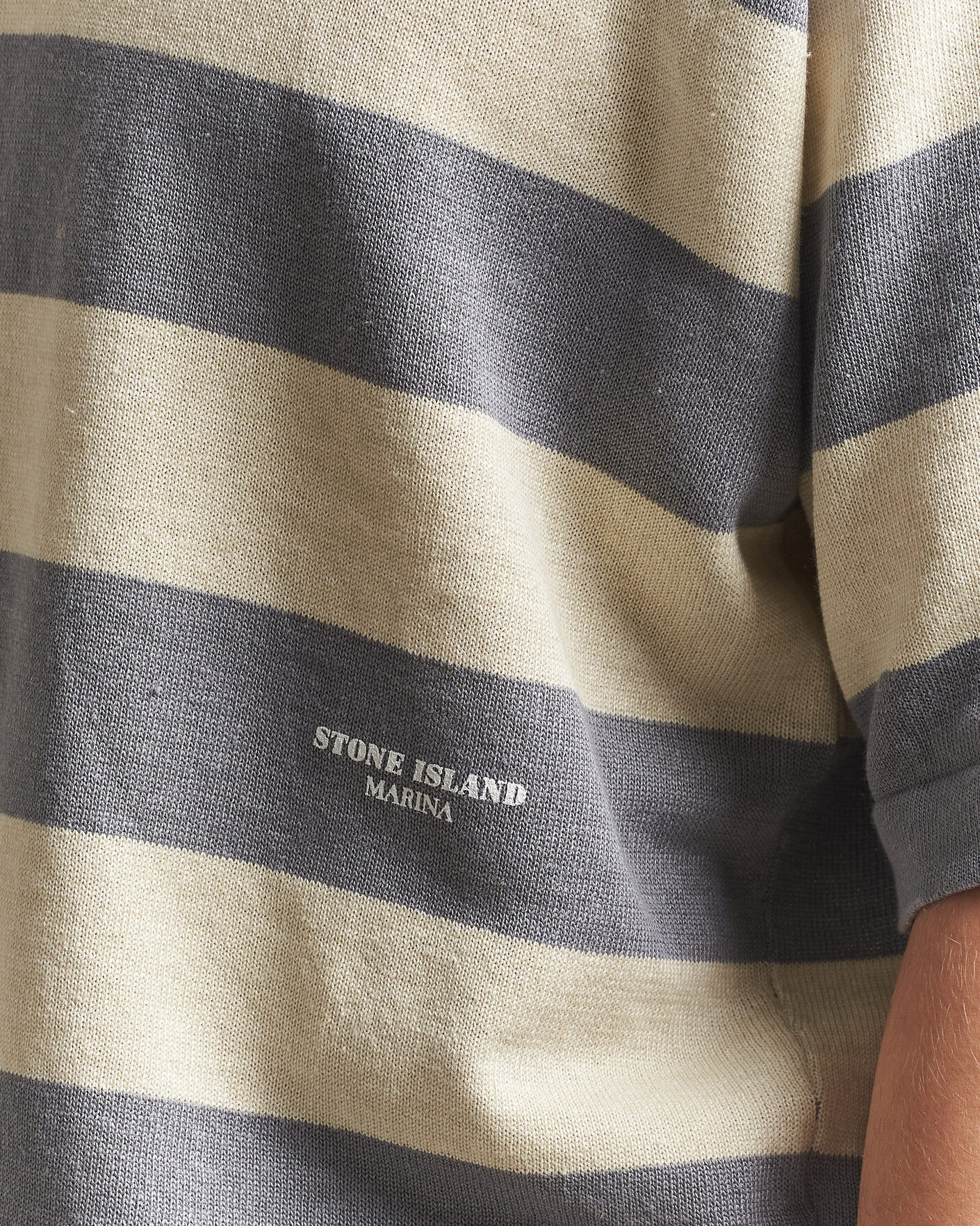 Homme | Polos | Stone Island | Marina Knitted Cotton/Linen Polo Ivory Melange