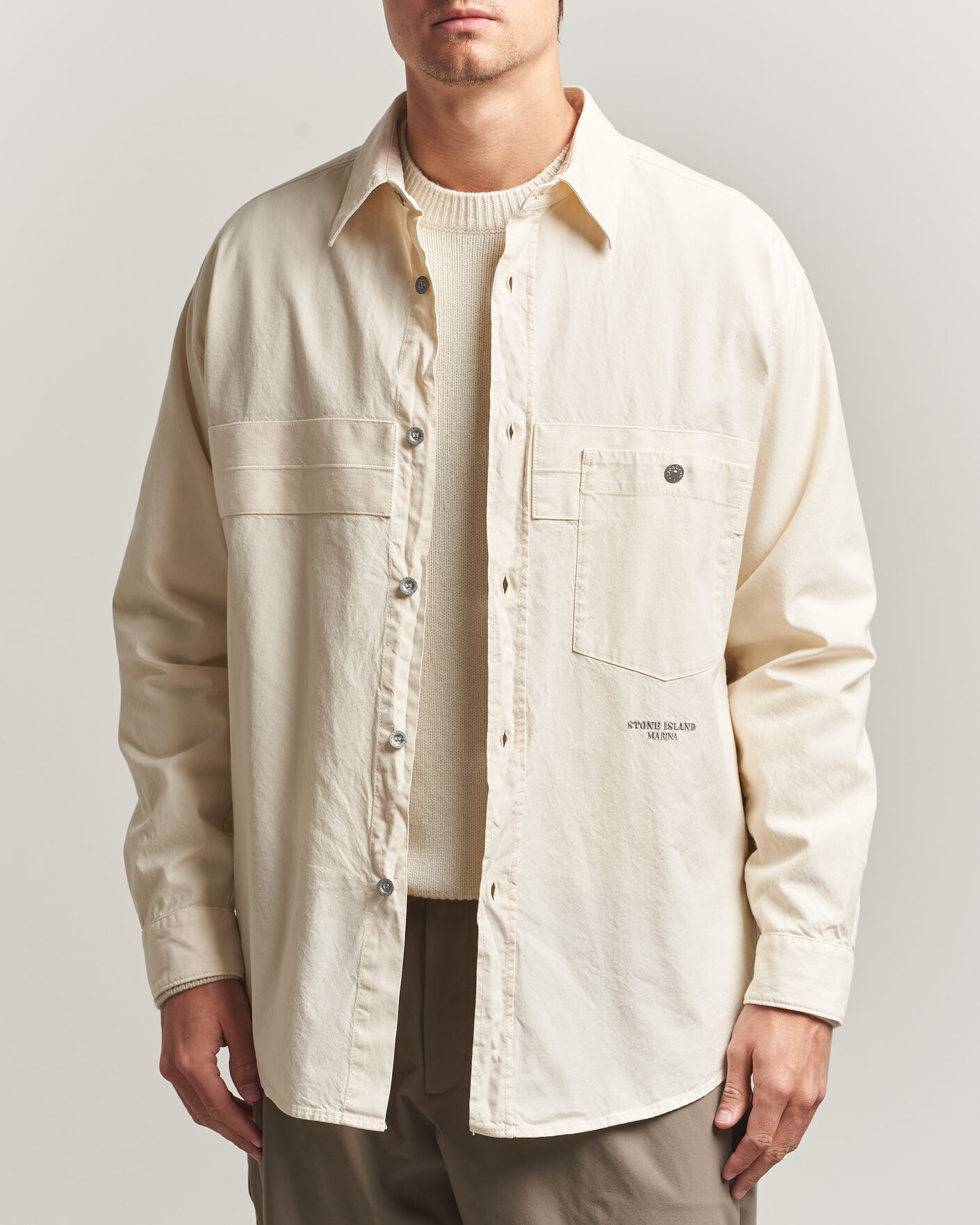 Homme | Chemises | Stone Island | Marina Cotton Panama Weave Overshirt Ivory
