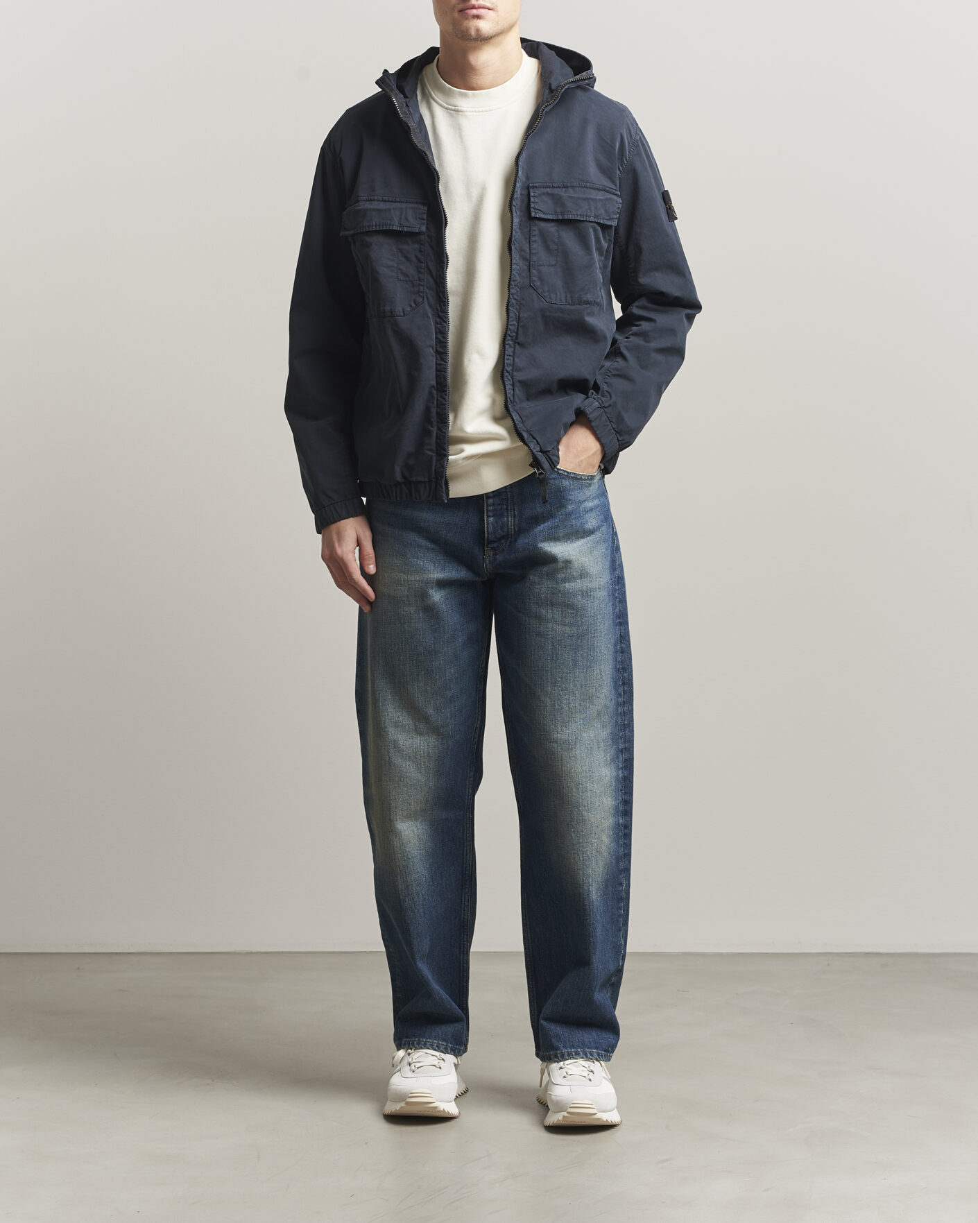 Homme | Manteaux Et Vestes | Stone Island | Stretch Cotton Twill Hood Jacket Navy
