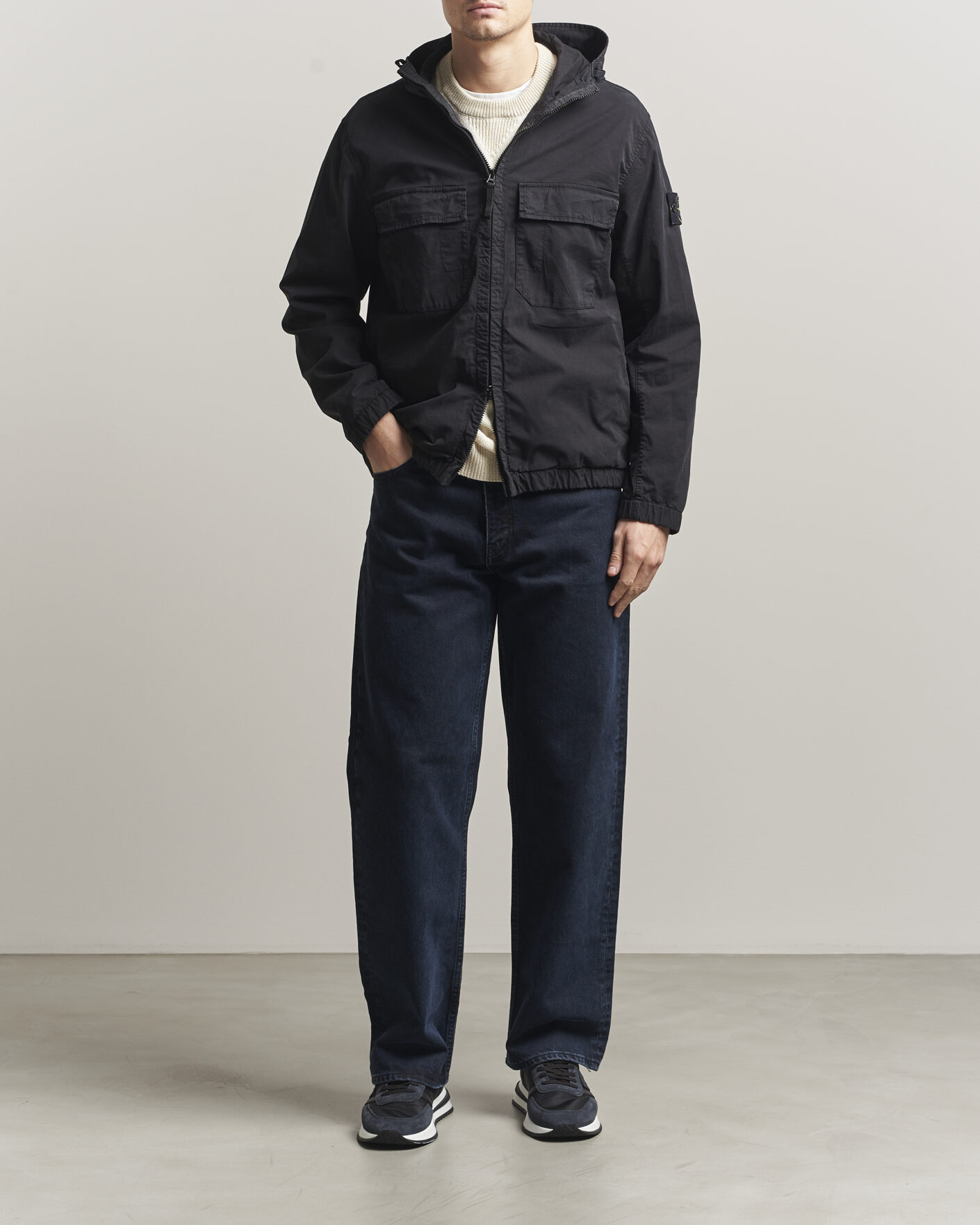 Homme | Manteaux Et Vestes | Stone Island | Stretch Cotton Twill Hood Jacket Black
