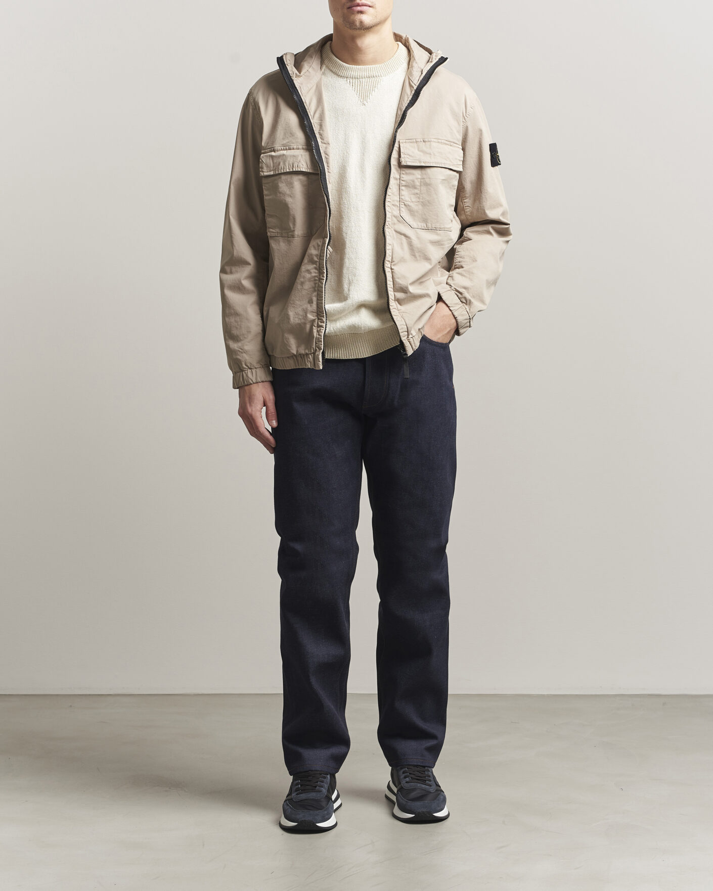 Homme | Manteaux Et Vestes | Stone Island | Stretch Cotton Twill Hood Jacket Desert
