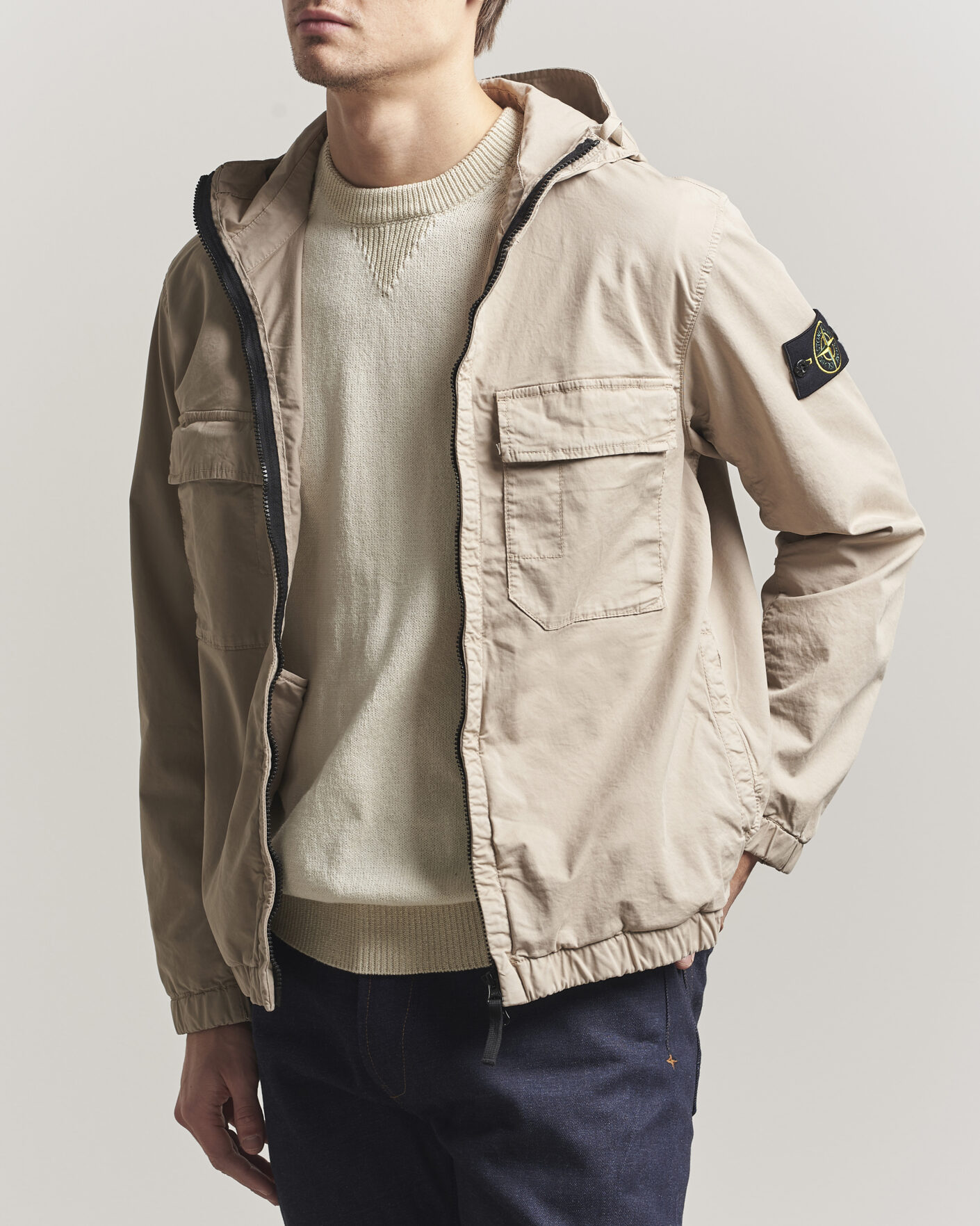 Homme | Manteaux Et Vestes | Stone Island | Stretch Cotton Twill Hood Jacket Desert