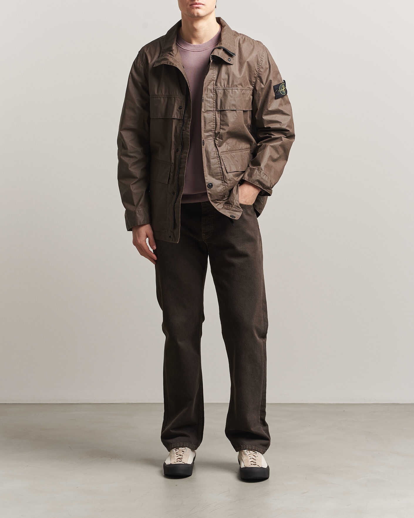 Homme | Manteaux Et Vestes | Stone Island | Waxed Pigment Cotton Tela Field Jacket Umber