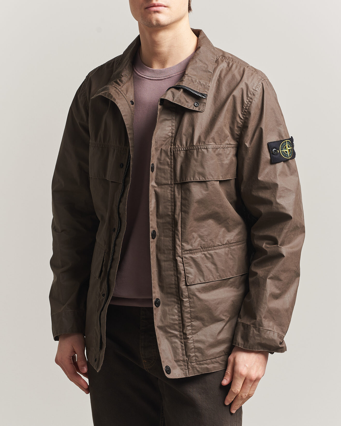 Homme | Manteaux Et Vestes | Stone Island | Waxed Pigment Cotton Tela Field Jacket Umber