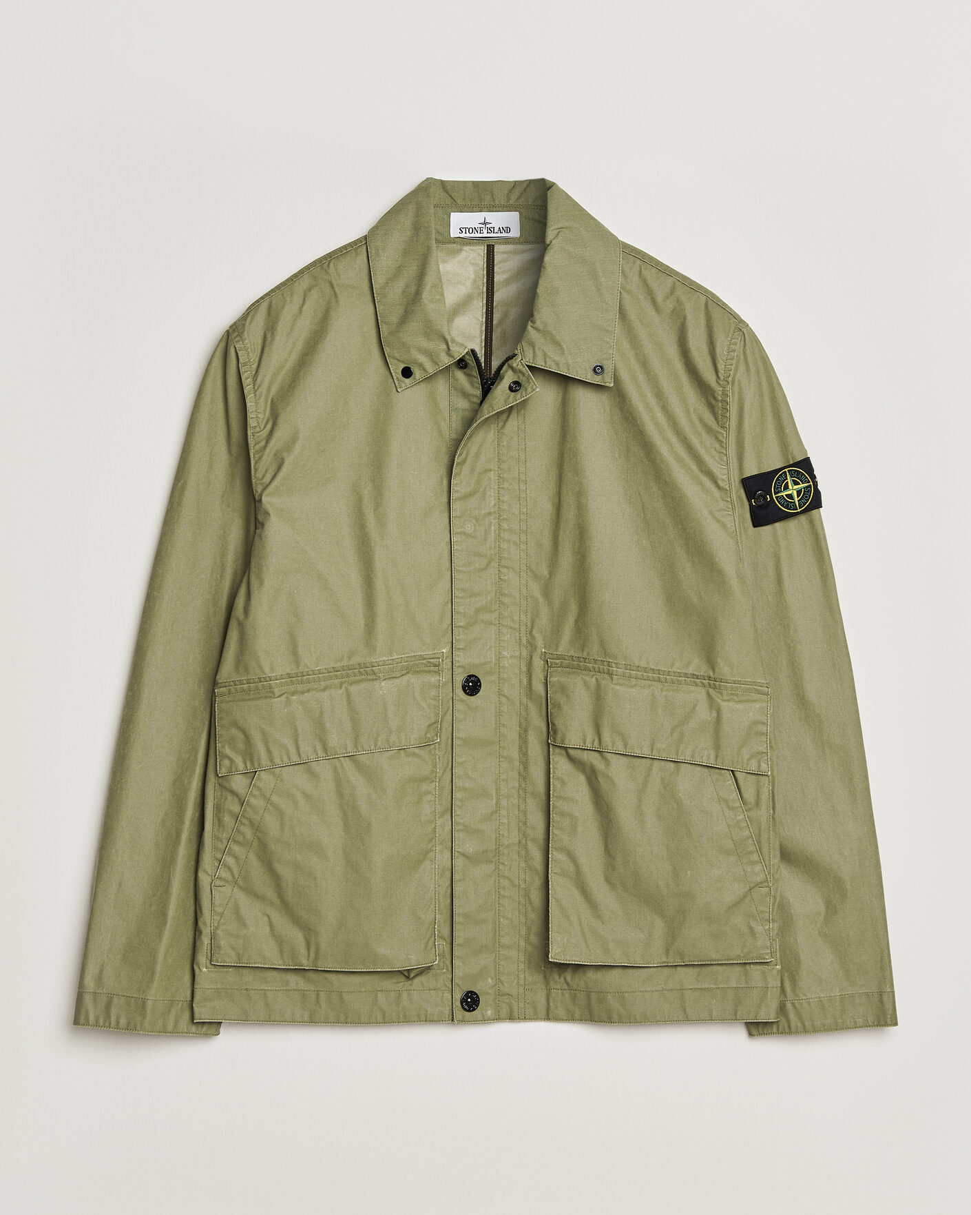 Homme | Manteaux Et Vestes | Stone Island | Waxed Pigment Cotton Tela Coach Jacket Military Green