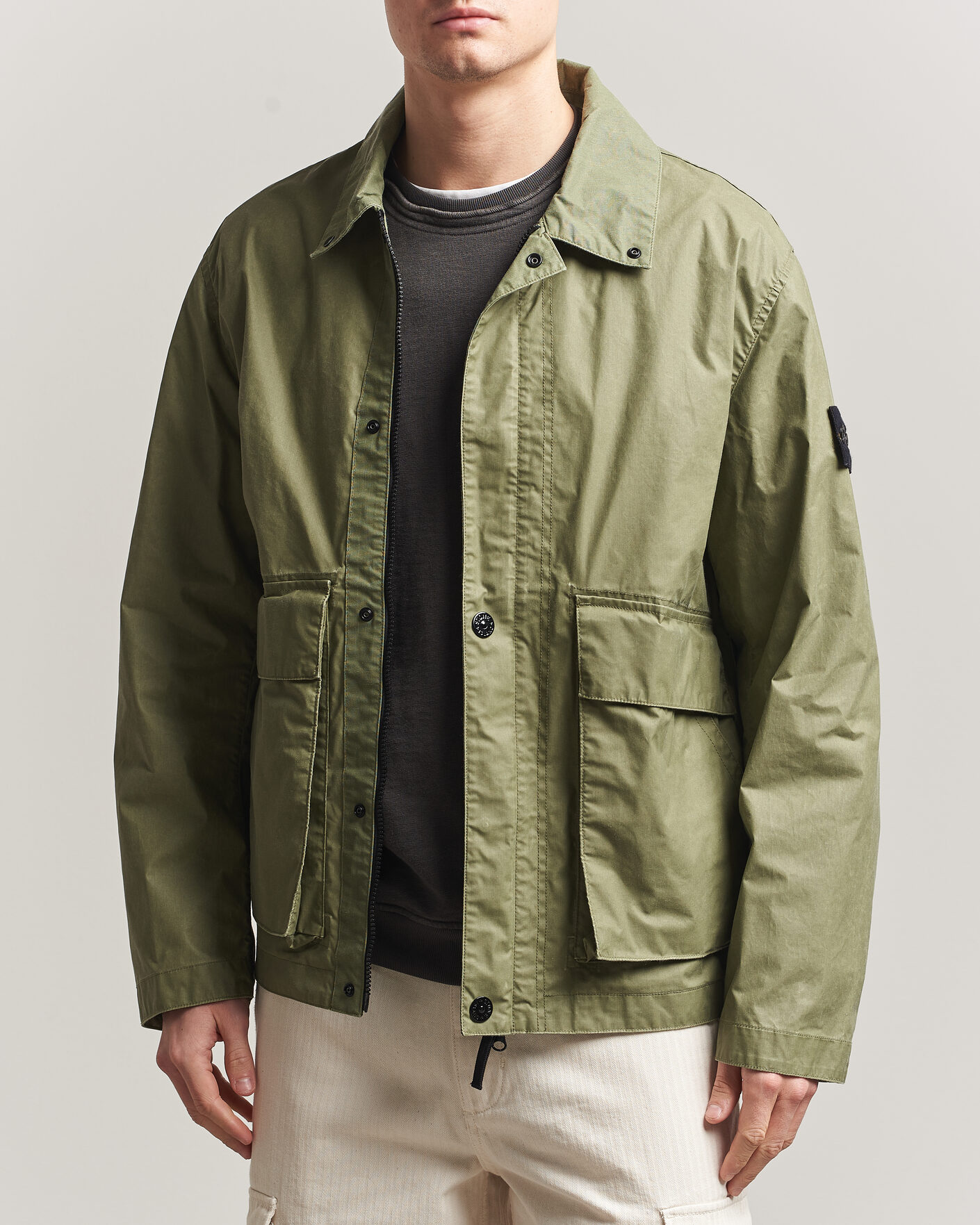 Homme | Manteaux Et Vestes | Stone Island | Waxed Pigment Cotton Tela Coach Jacket Military Green