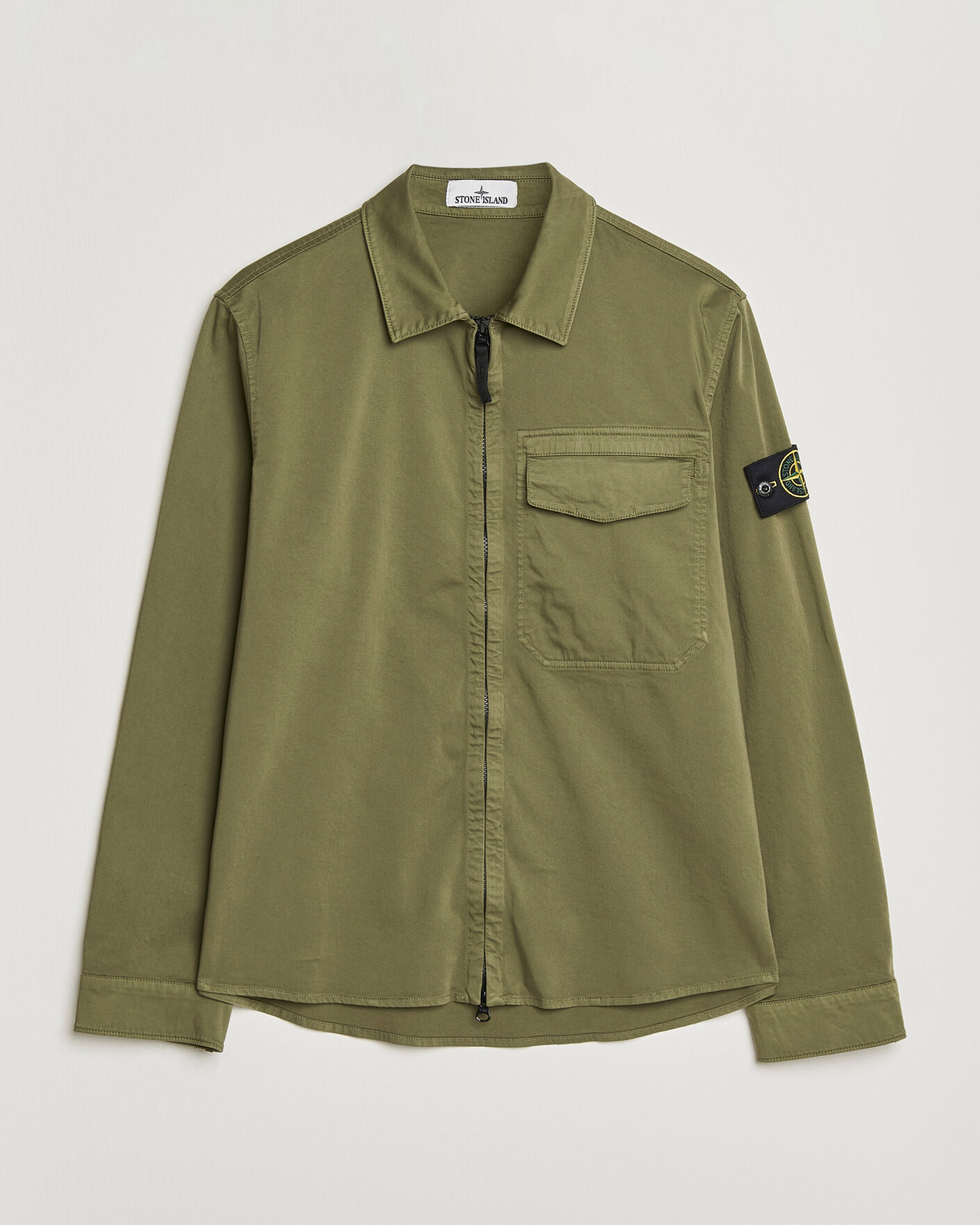 Homme | Chemises | Stone Island | Cotton Stretch Zip Overshirt Military Green