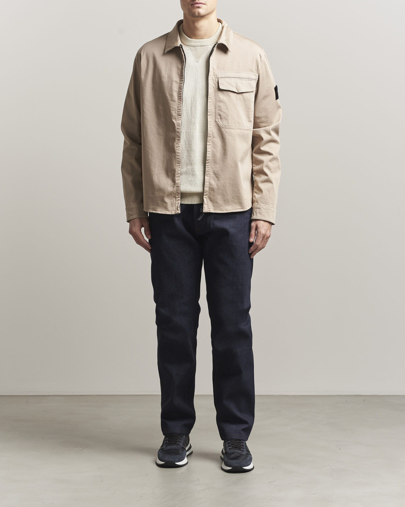 Homme | Chemises | Stone Island | Cotton Stretch Zip Overshirt Desert