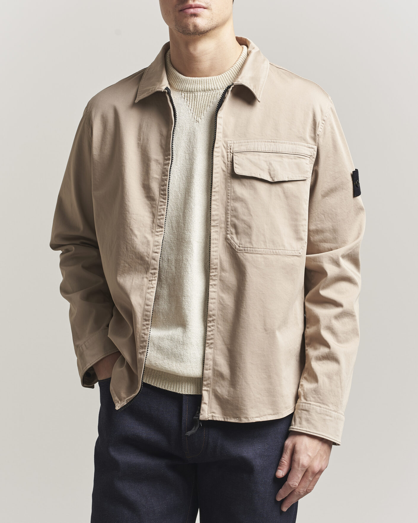 Homme | Chemises | Stone Island | Cotton Stretch Zip Overshirt Desert