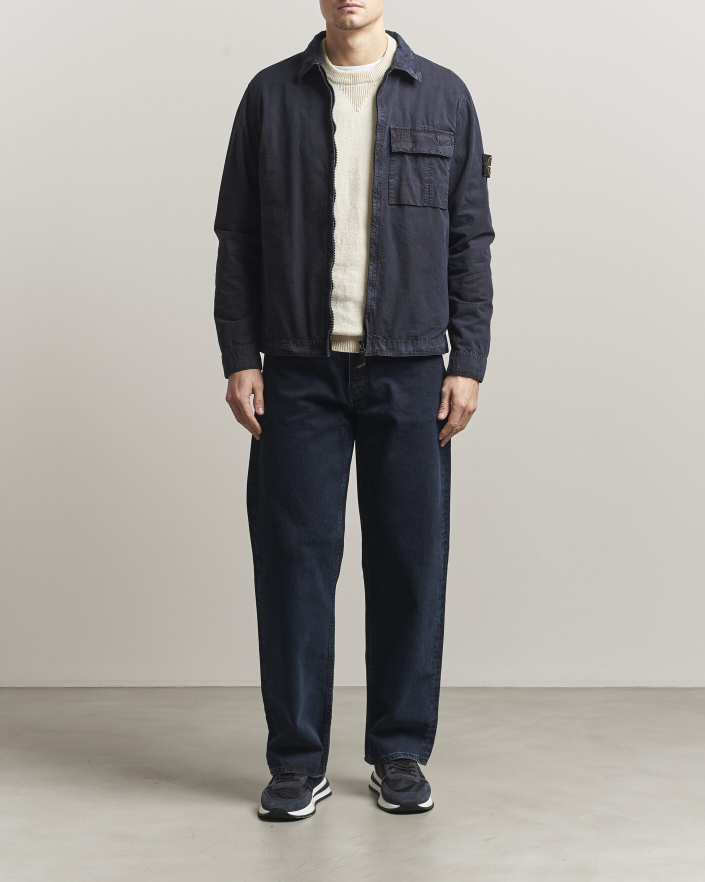 Homme | Chemises | Stone Island | Brushed Cotton Canvas Zip Overshirt Navy