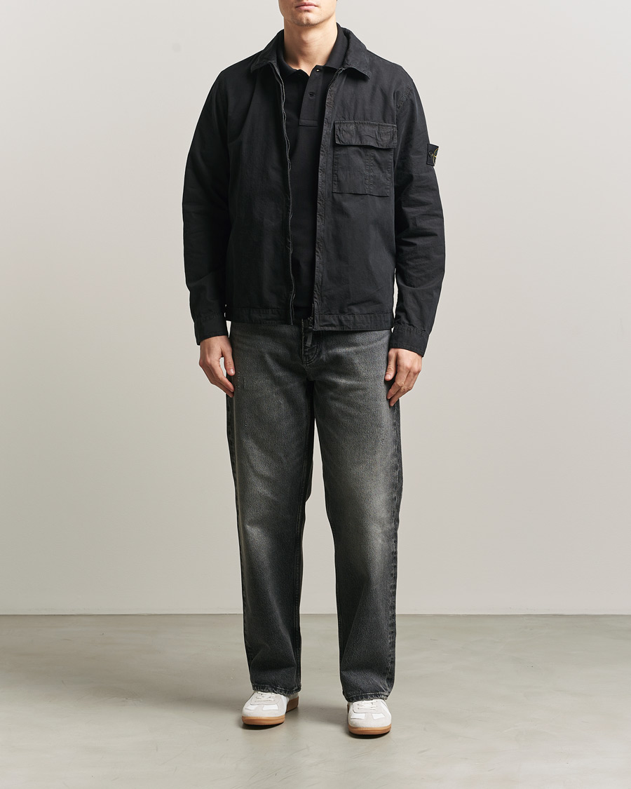 Homme | Chemises | Stone Island | Brushed Cotton Canvas Zip Overshirt Black