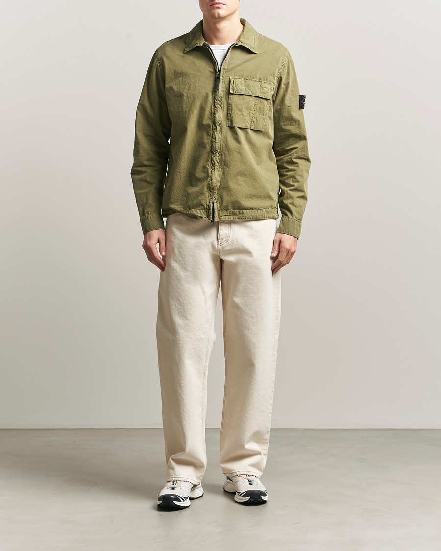 Homme | Chemises | Stone Island | Brushed Cotton Canvas Zip Overshirt Military Green