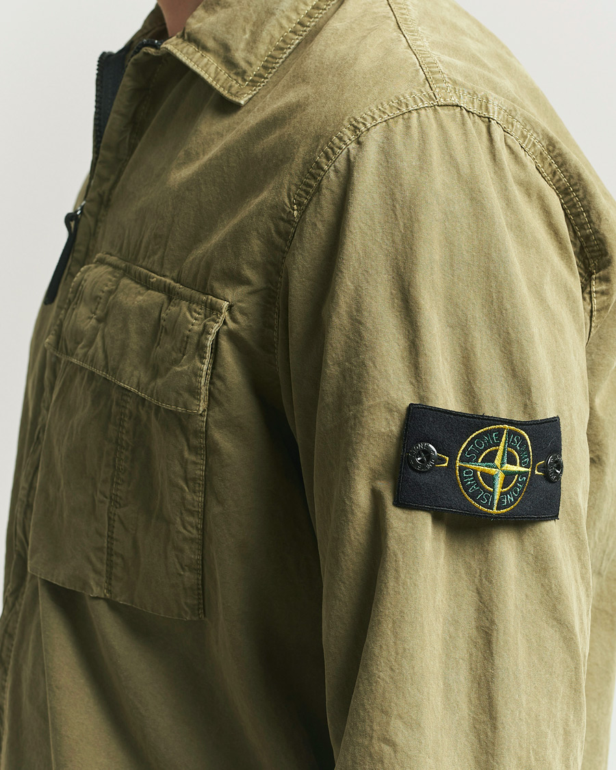 Homme | Chemises | Stone Island | Brushed Cotton Canvas Zip Overshirt Military Green