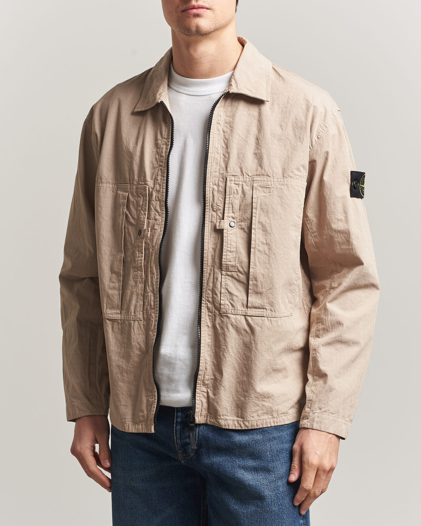 Homme | Chemises | Stone Island | Cotton Ripstop Zip Overshirt Desert