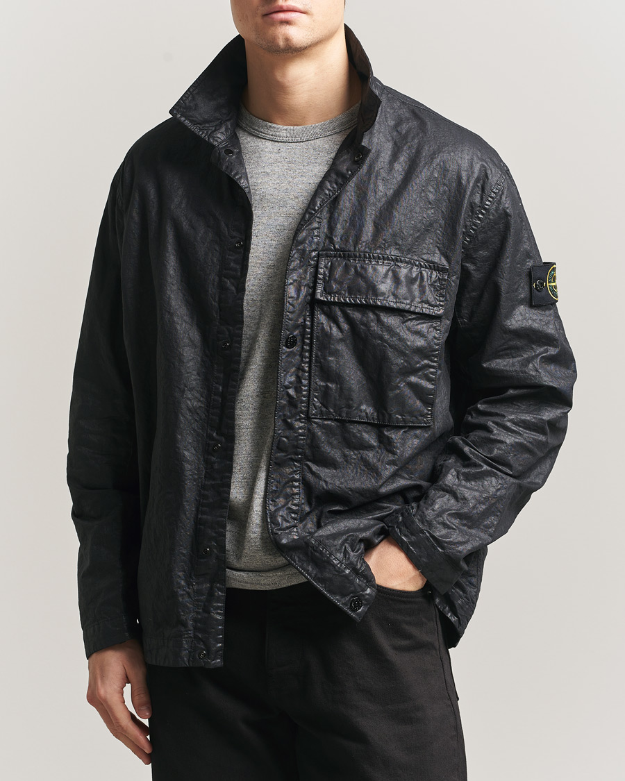 Homme | Chemises | Stone Island | Garment Dyed Nylon Zip Overshirt Black