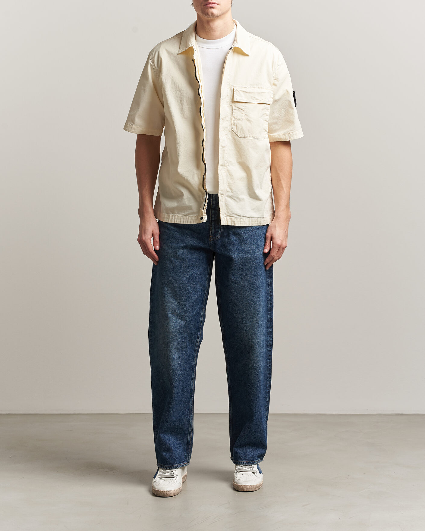 Homme | Chemises | Stone Island | Organic Cotton Twill Short Sleeve Shirt Ivory