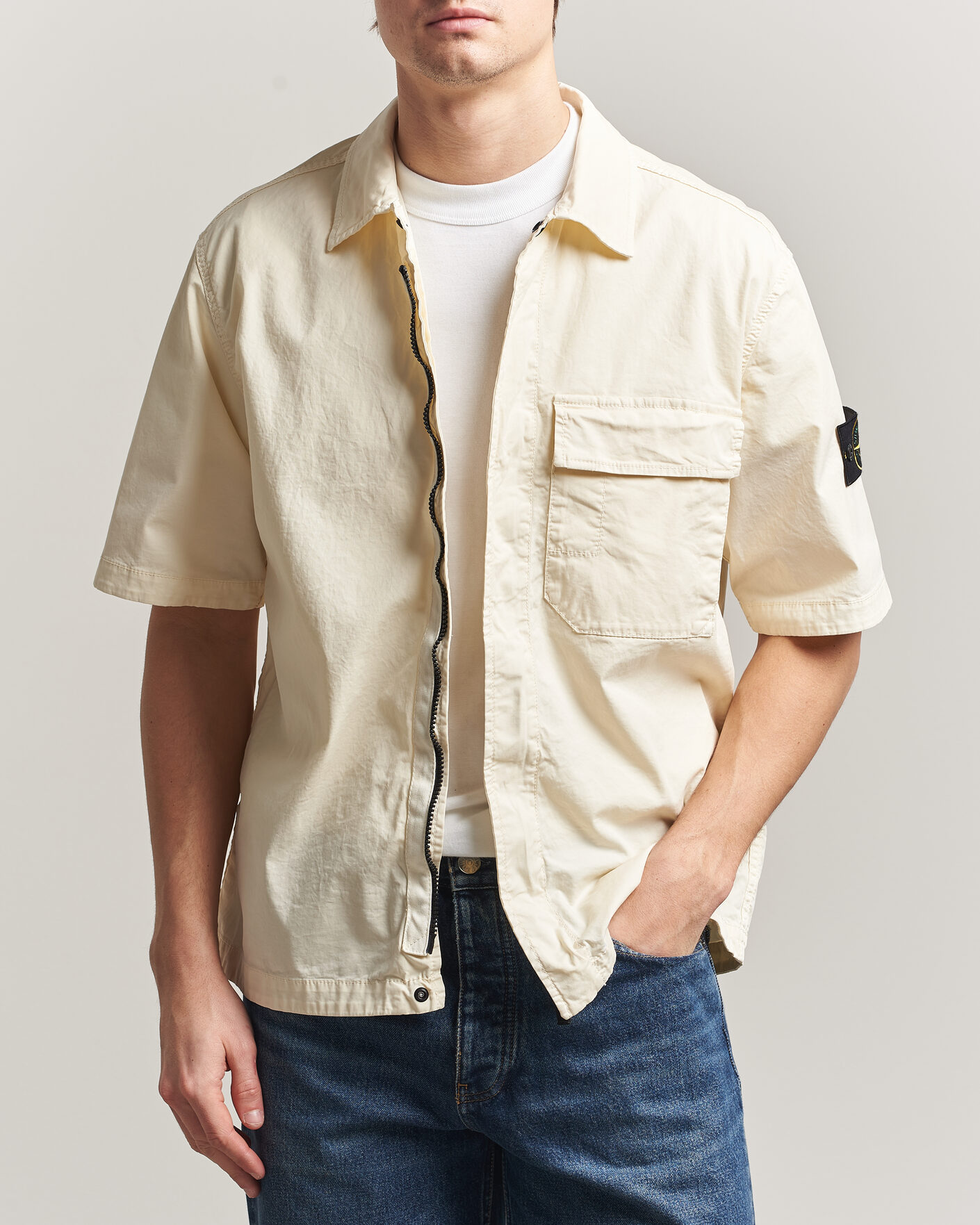 Homme | Chemises | Stone Island | Organic Cotton Twill Short Sleeve Shirt Ivory