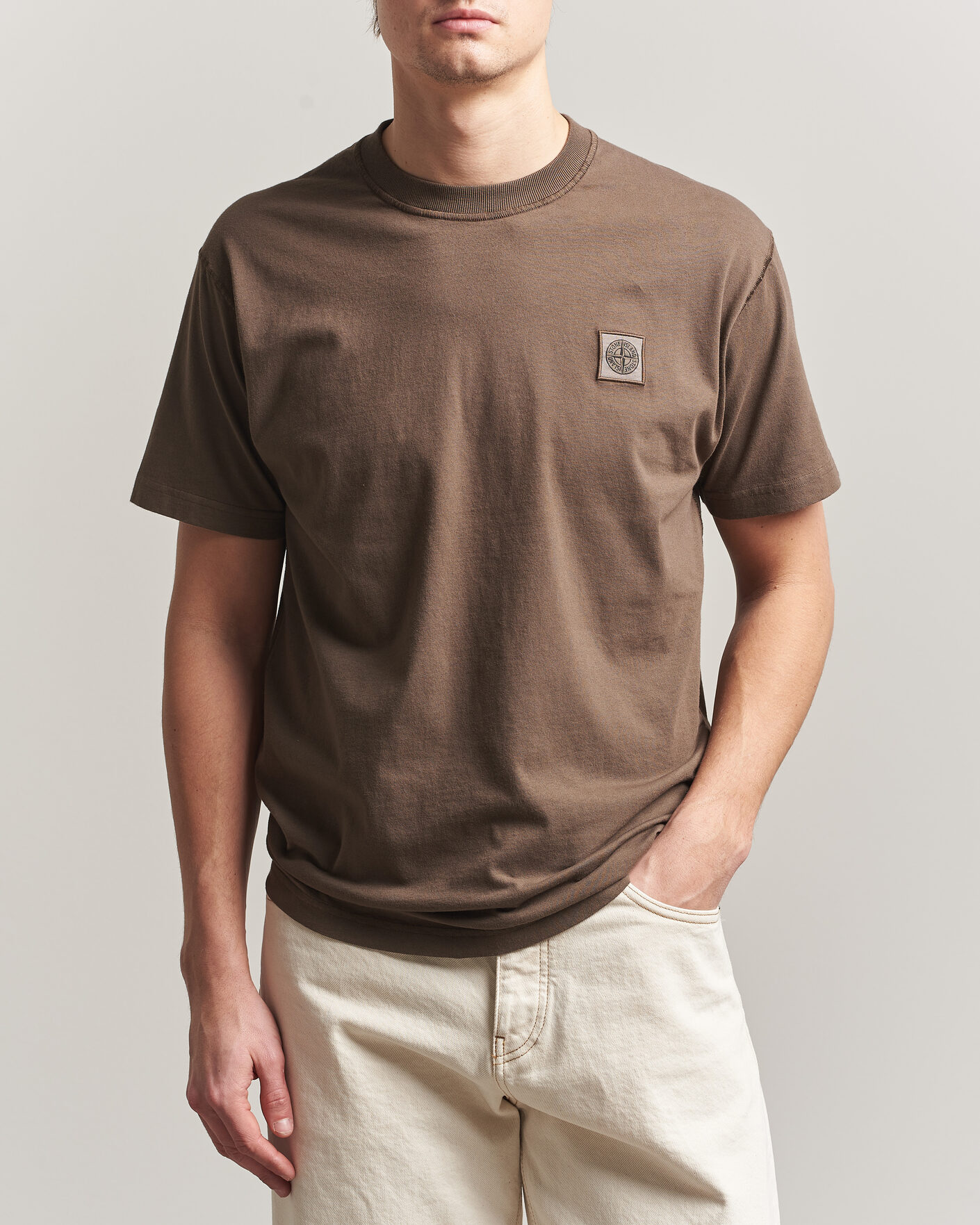 Homme | T-shirts | Stone Island | Organic Cotton Fissato Effect T-Shirt Umber