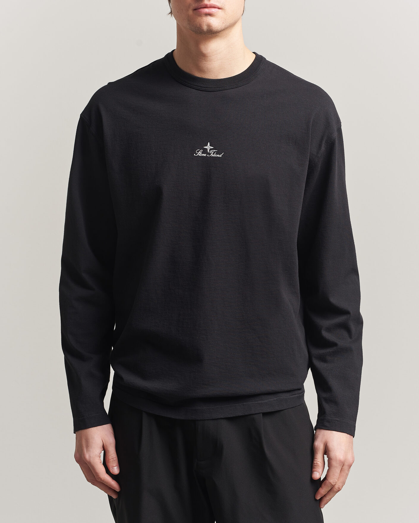 Homme | T-shirts | Stone Island | Organic Cotton Jersey Long Sleeve Logo T-Shirt Black