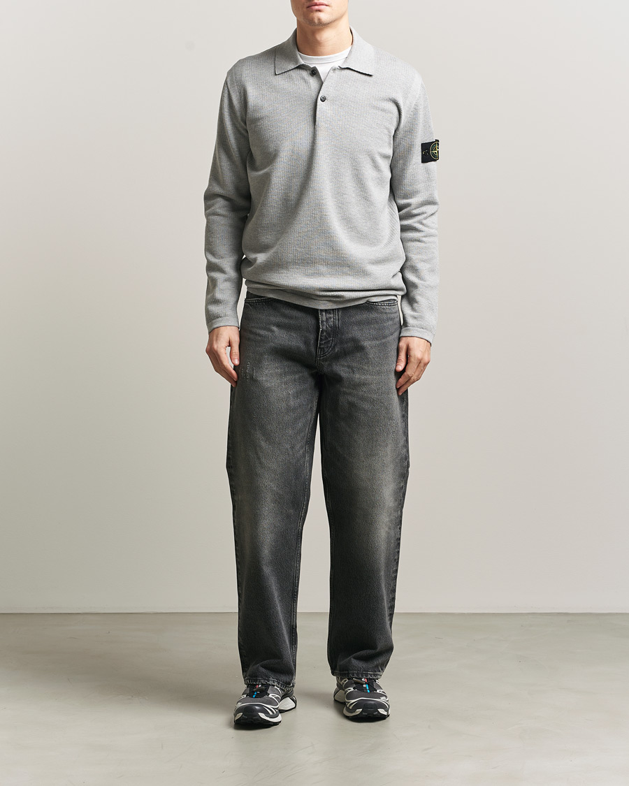 Homme | Pulls Et Tricots | Stone Island | Micro Stitch Knitted Cotton Polo Melange Pearl Grey