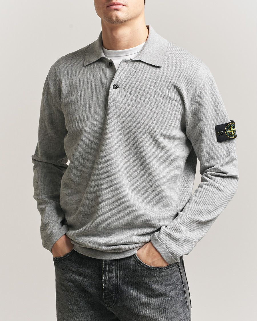 Homme | Pulls Et Tricots | Stone Island | Micro Stitch Knitted Cotton Polo Melange Pearl Grey