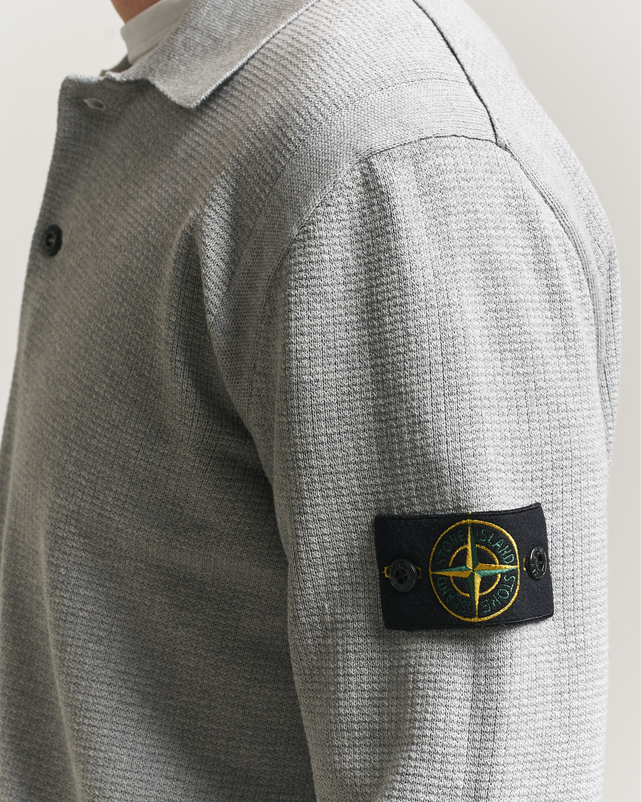 Homme | Pulls Et Tricots | Stone Island | Micro Stitch Knitted Cotton Polo Melange Pearl Grey