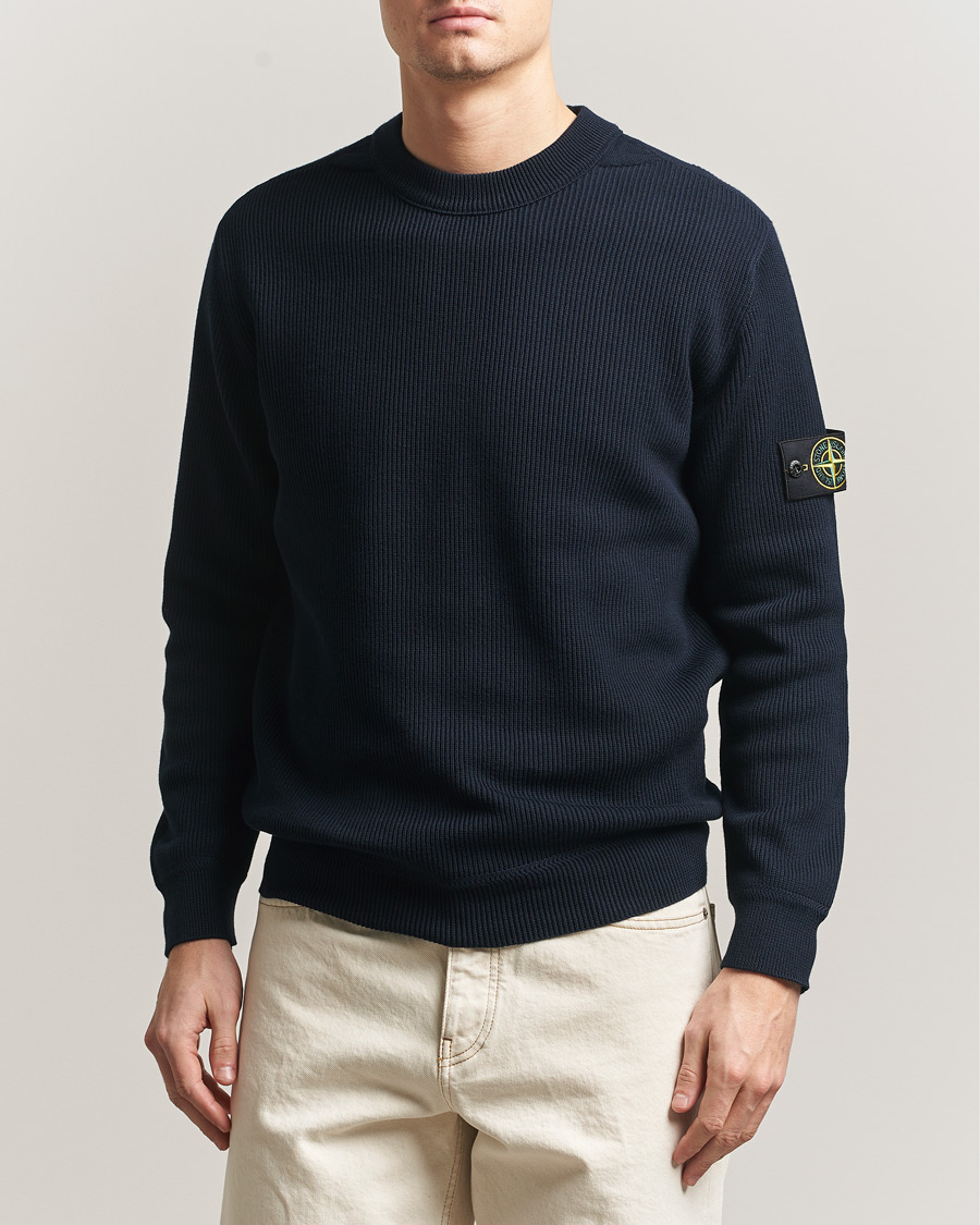 Homme | Pulls Et Tricots | Stone Island | Ribbed Soft Organic Cotton Crewneck Navy