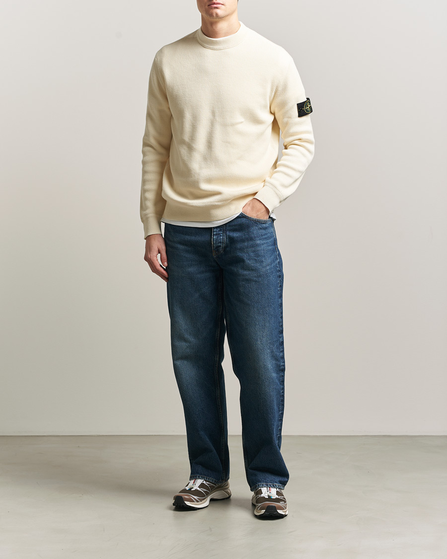 Homme | Pulls Et Tricots | Stone Island | Ribbed Soft Organic Cotton Crewneck Ivory