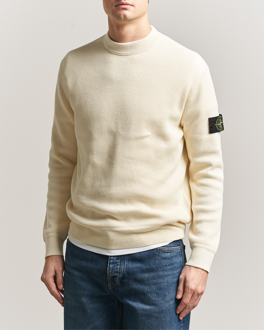 Homme | Pulls Et Tricots | Stone Island | Ribbed Soft Organic Cotton Crewneck Ivory