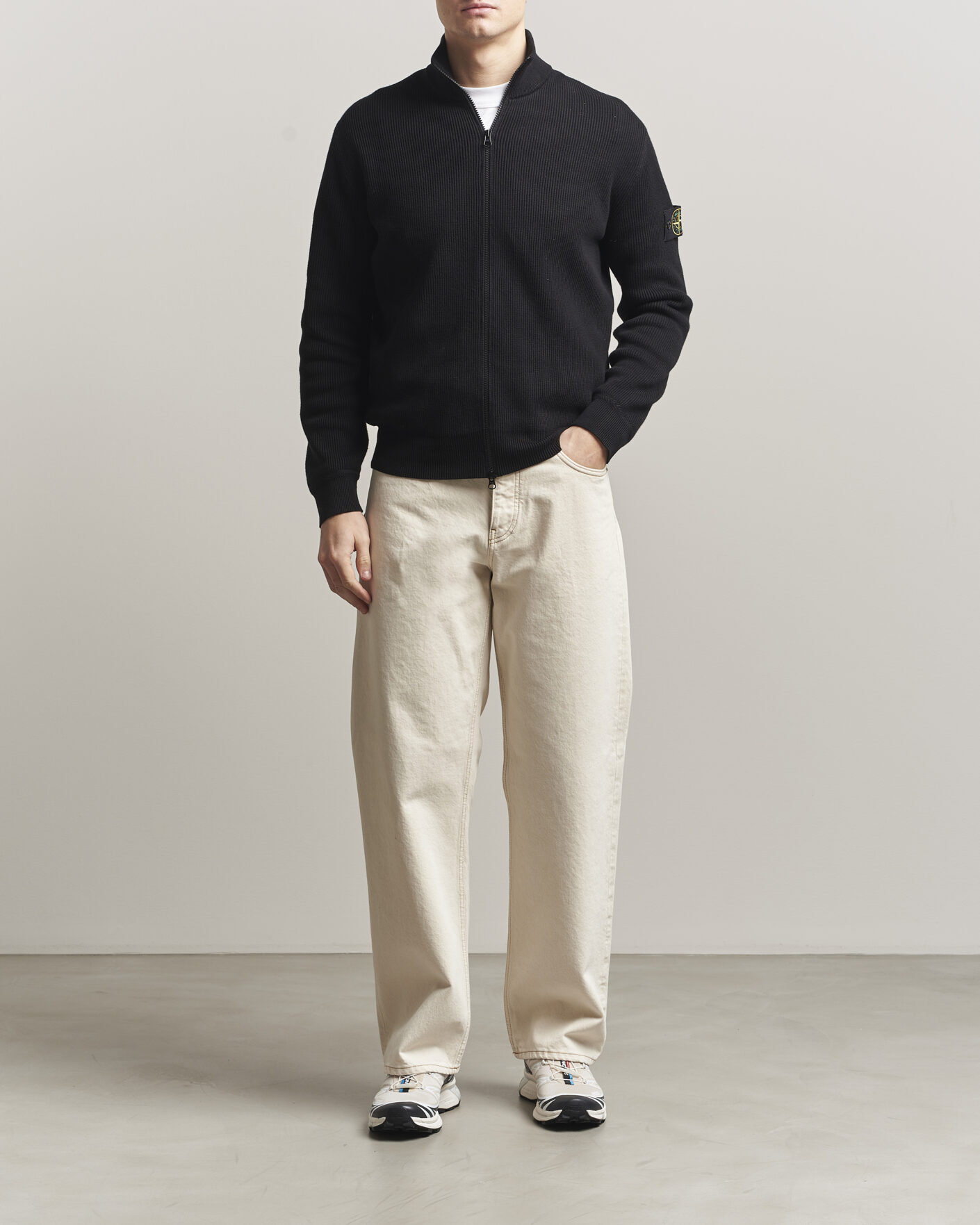 Homme | Pulls Et Tricots | Stone Island | Ribbed Soft Organic Cotton Full Zip Black