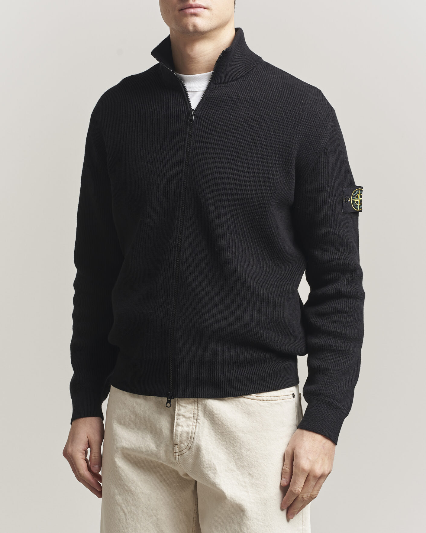 Homme | Pulls Et Tricots | Stone Island | Ribbed Soft Organic Cotton Full Zip Black