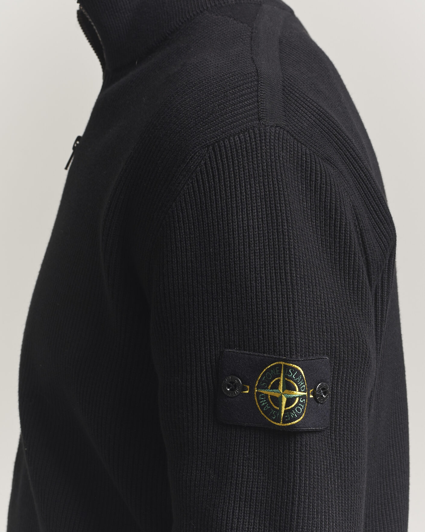 Homme | Pulls Et Tricots | Stone Island | Ribbed Soft Organic Cotton Full Zip Black