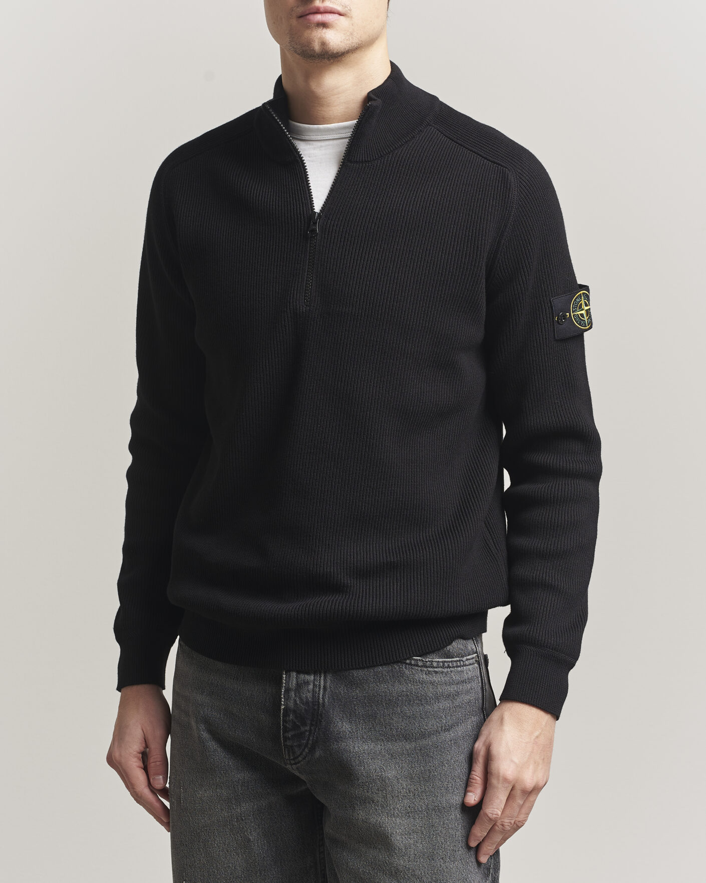 Homme | Pulls Et Tricots | Stone Island | Ribbed Soft Organic Cotton Half Zip Black
