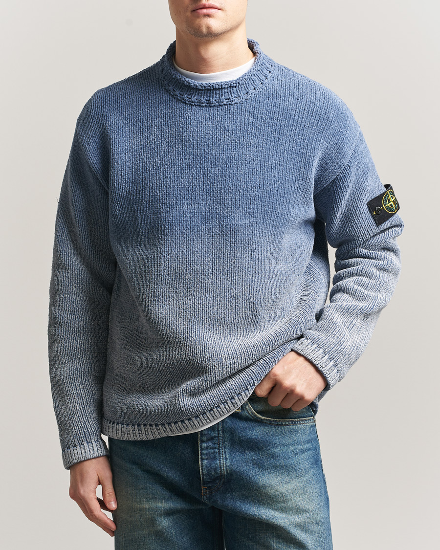 Homme | Pulls Et Tricots | Stone Island | Cotton Chenille Degrade Print Crewneck Dark Blue