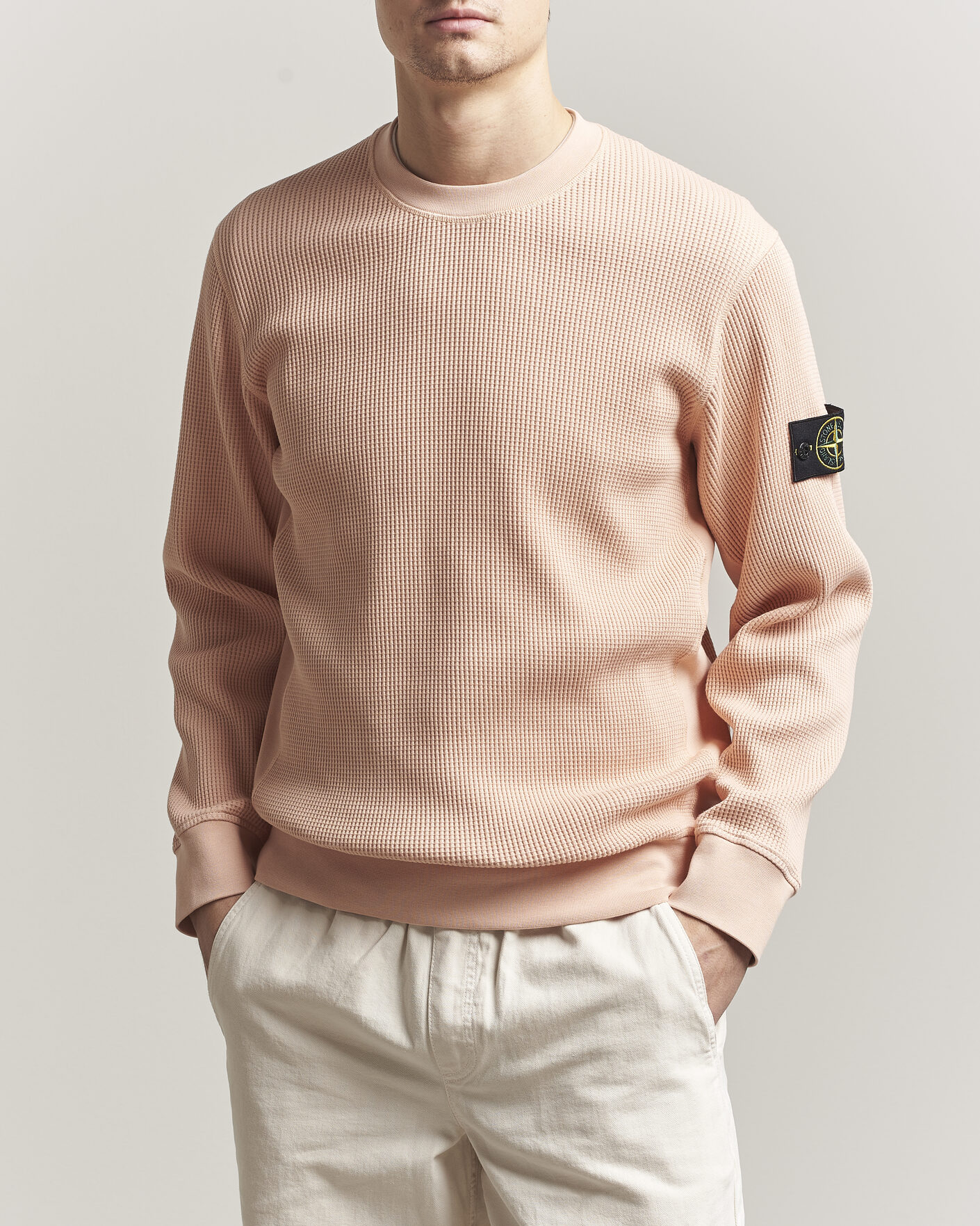 Homme | Pulls Et Tricots | Stone Island | Organic Cotton Waffle Fleece Sweatshirt Plaster Pink