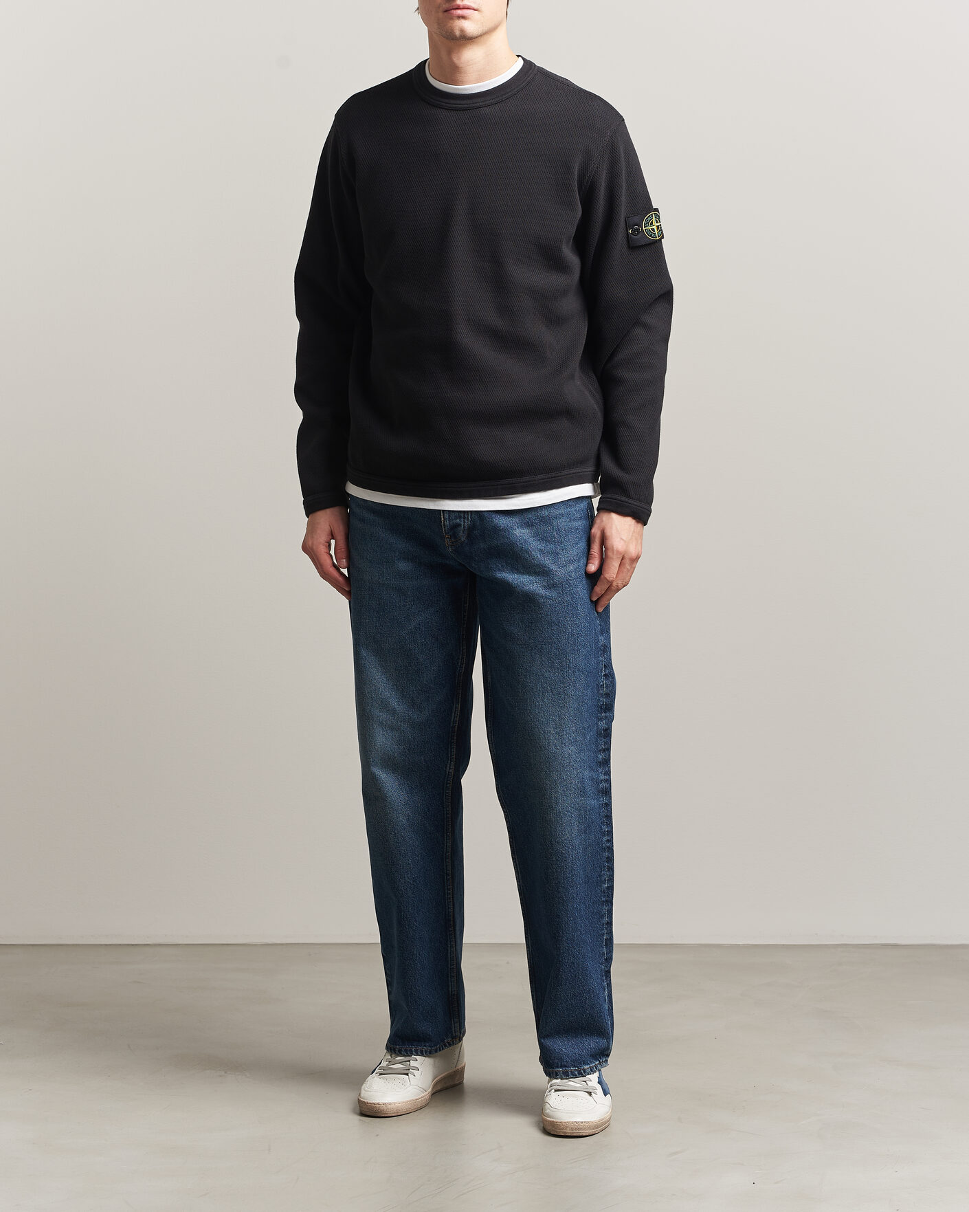 Homme | Pulls Et Tricots | Stone Island | Mesh Stitch Organic Cotton Fleece Crewneck Black