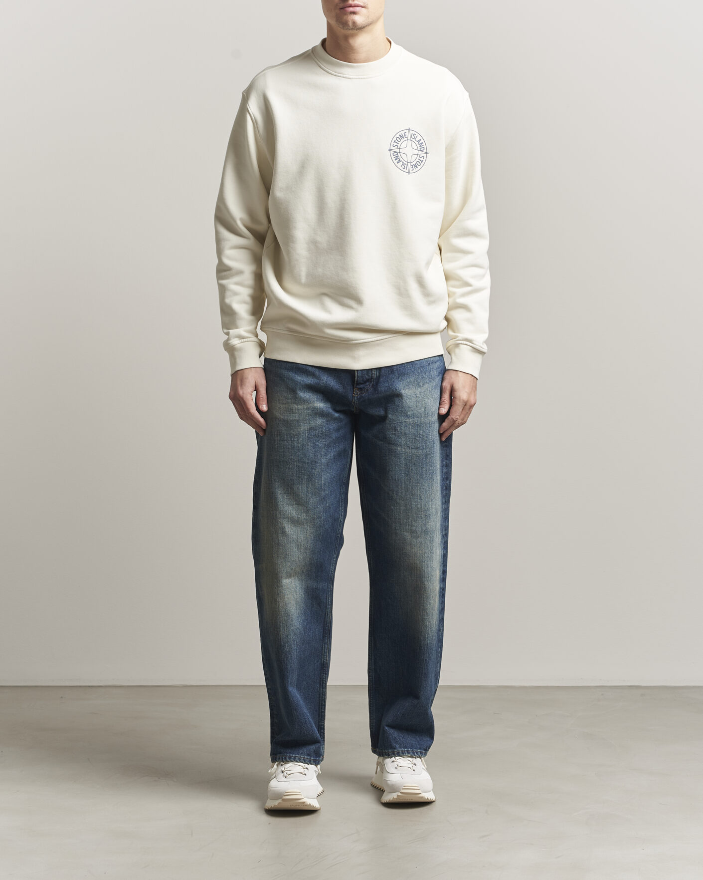 Homme | Pulls Et Tricots | Stone Island | Cotton Fleece Printed Logo Sweatshirt Ivory