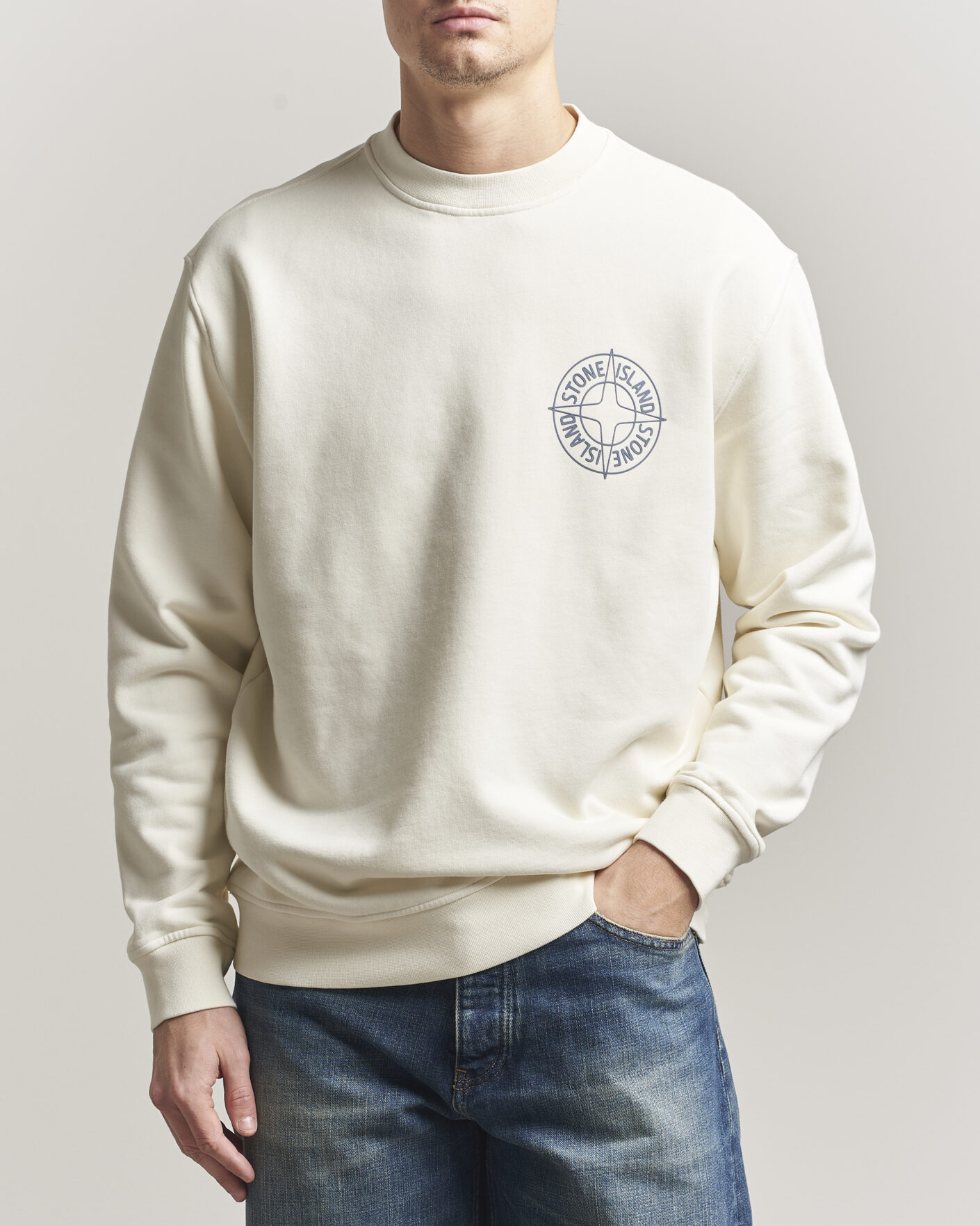 Homme | Pulls Et Tricots | Stone Island | Cotton Fleece Printed Logo Sweatshirt Ivory