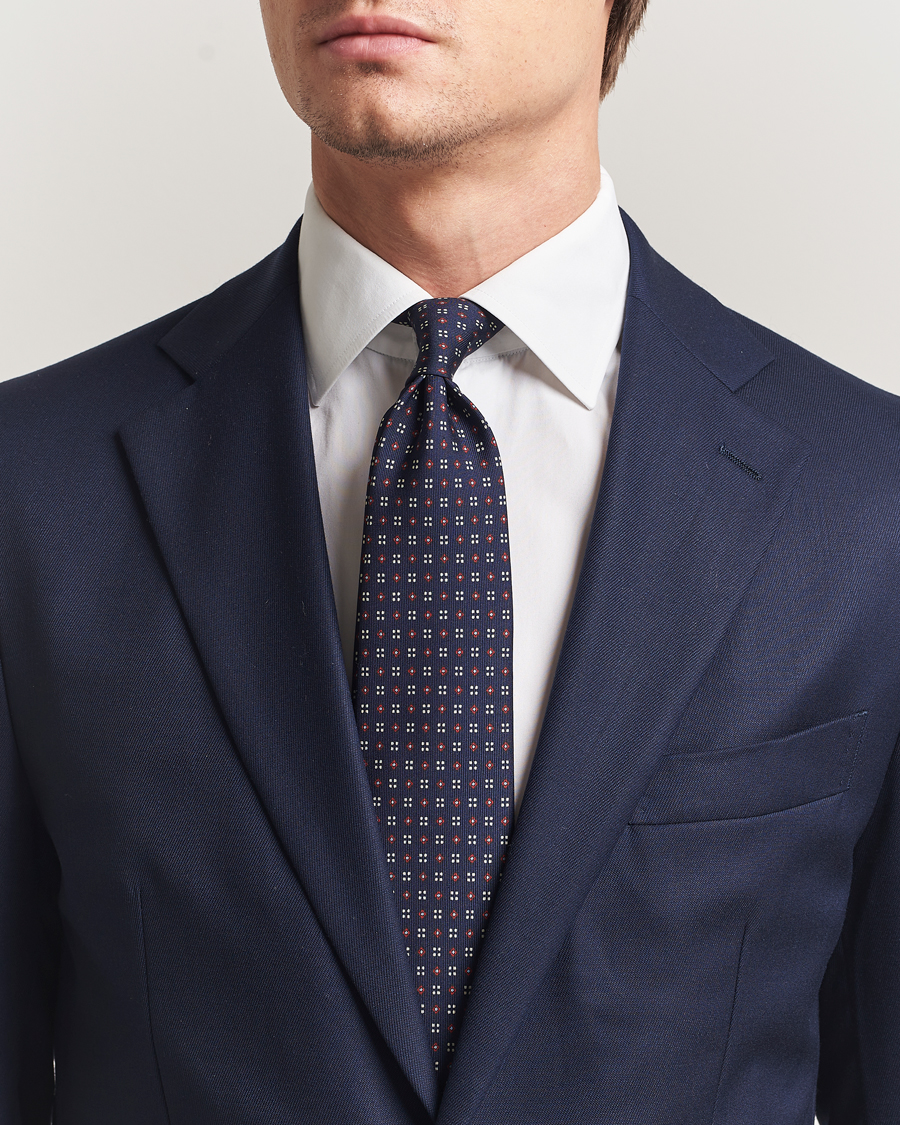 Homme | Cravates | E. Marinella | 3-Fold Printed Silk Tie Navy