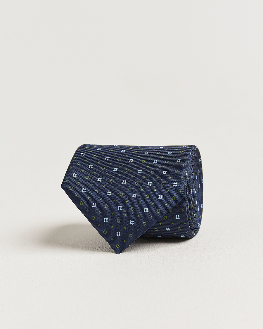 Homme | Cravates | E. Marinella | 3-Fold Printed Silk Tie Dark Blue