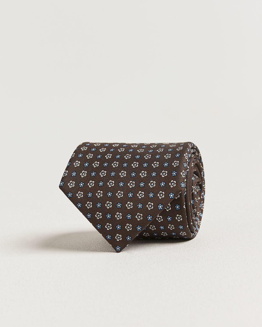 Homme | Cravates | E. Marinella | 3-Fold Printed Silk Tie Brown